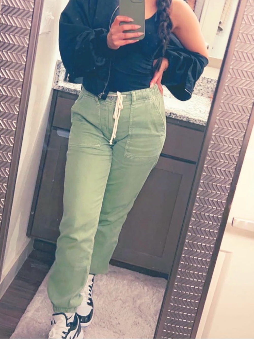 Casual Olive Drawstring Waist Cargo Pants